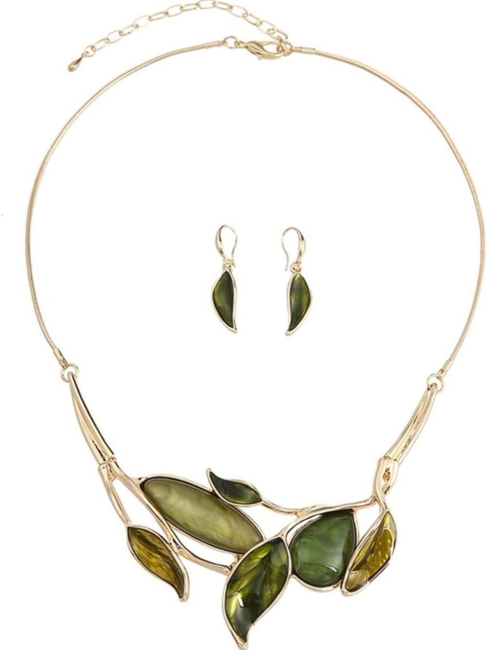 Vintage Chunky Bohemian Jewelry Set - Floral Leaf Bib Necklace & Earring Duo for
